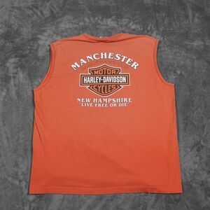 Vintage Harley Davidson Tank Top Mens XXL Orange Skull Logo Rear Logo Manchester